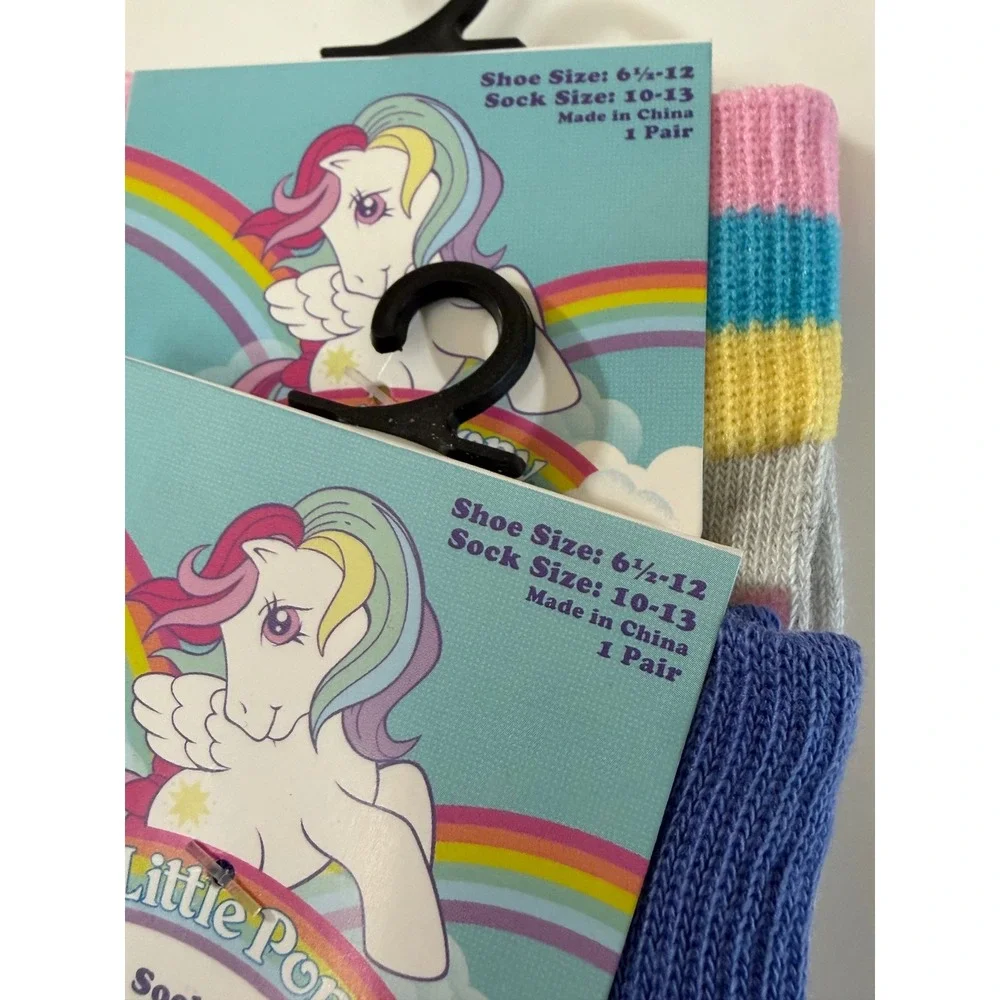 My Little Pony Crew Socks 2 Pair Set Blue Grey Hasbro Shoe Size 6.5-12 NEW